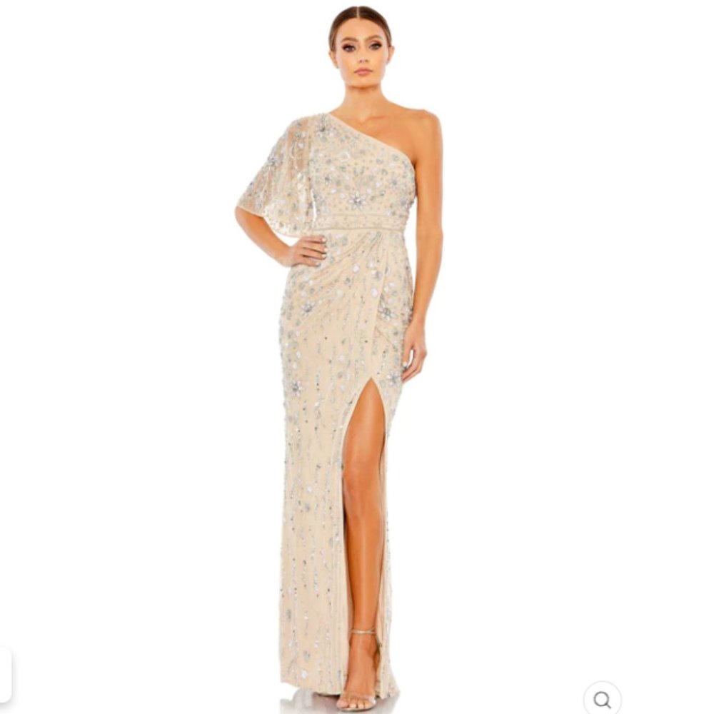 EMBELLISHED ONE SHOULDER DRAPED GOWN Size 6, 14 COLOR — Nude New Without Tags